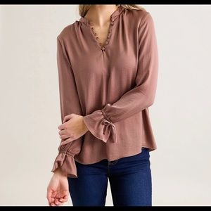 Downeast NWT Cognac Cleo Long Sleeve Poet Blouse Size L